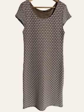 Sharagano Brown White Textured Sheath Dress Size 16